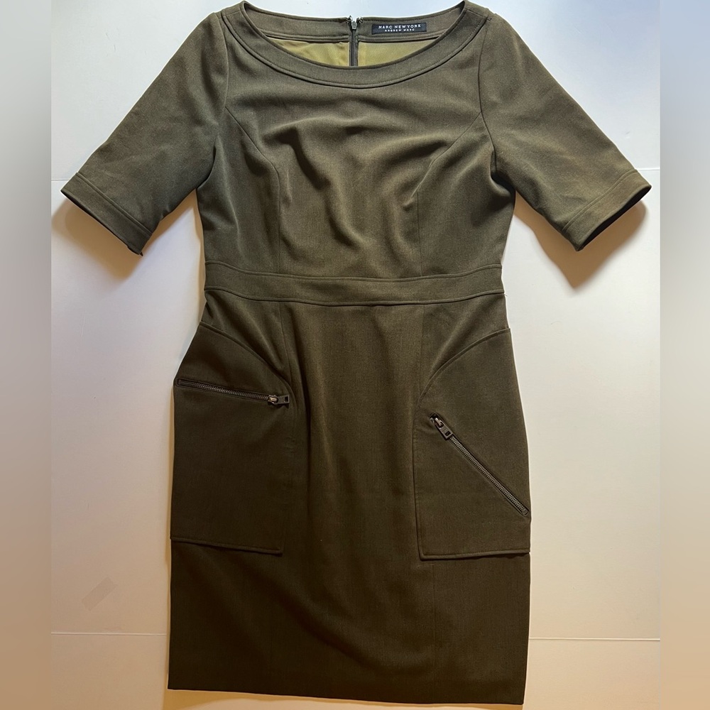 Marc Mew York by Andrew Marc Olive green Dress Women’s Size 8 Midi Workwear